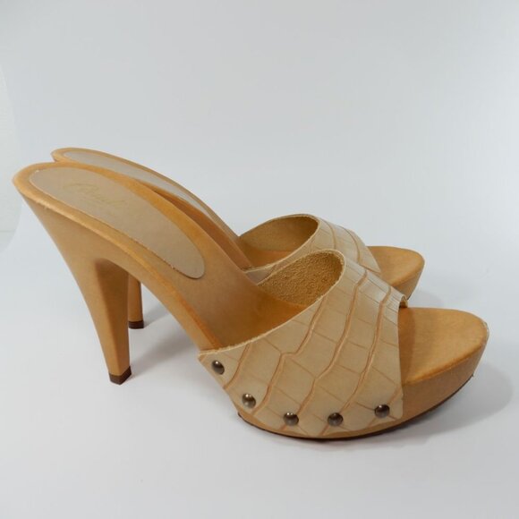 CANDIE'S Viviana Heeled Slide SANDALS Size 9 40 Beige Croco Vegan Retro NEW - Picture 2 of 14